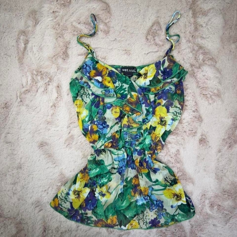 Y2K Summer Wet Seal Floral Ruffle Cami Top